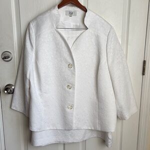 Le Suit White Floral Jacquard Button Skirt Suit plus size 24 W wedding baptism